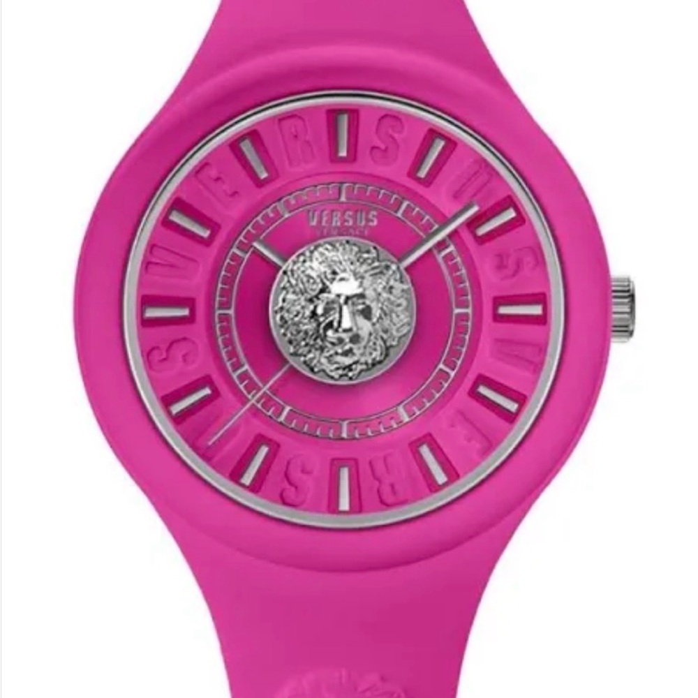 Versus Versace Pink, Silver Lion Head, Silicone Watch + Original Case
